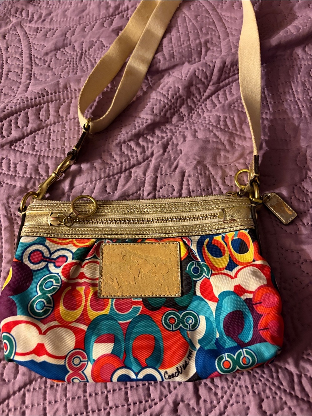 Coach Multicolor Pop-Print Crossbody with Gold Trim